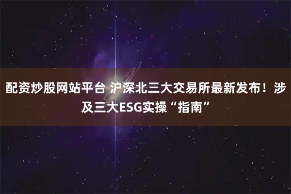 配资炒股网站平台 沪深北三大交易所最新发布！涉及三大ESG实操“指南”